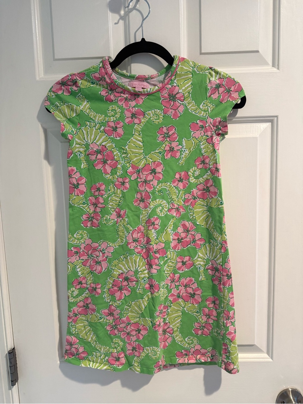 Lilly Pulitzer Girls Seahorse Print T-Shirt Dress Size Large 8-10 Cotton
